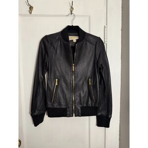 Michael Kors Perforated Black Genuine Leather Bomber Jacket